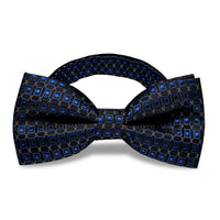 Black Blue Plaid Pre-tied Bowtie and Necktie with Golden Tie Clip Set