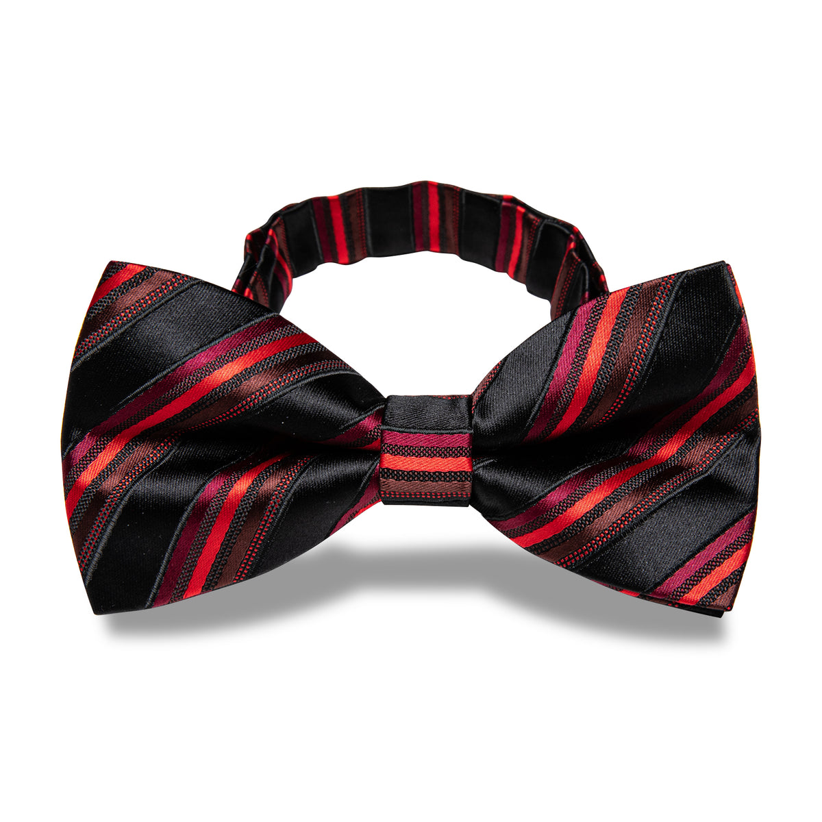 Black Red Striped Pre-tied Bowtie and Necktie with Golden Tie Clip Set